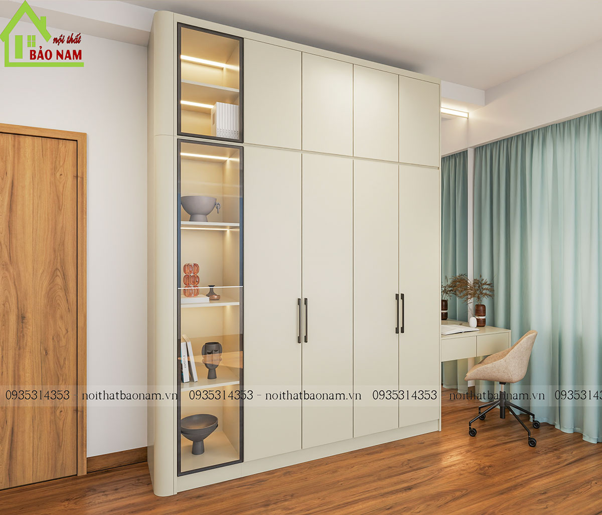 Tủ Quần Áo Gỗ MDF Màu Kem Đẹp Hiện Đại TA32