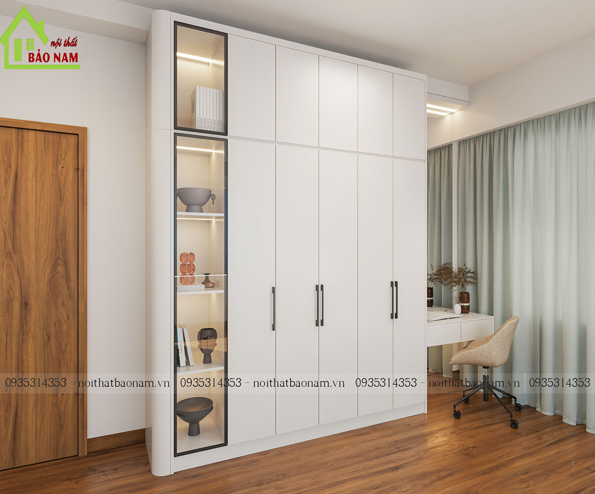 Tủ Quần Áo Gỗ MDF Màu Trắng Đẹp Hiện Đại TA33