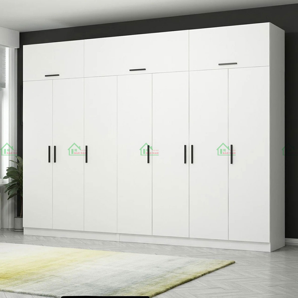 Tủ Quần Áo Gỗ MDF Màu Trắng Hiện Đại TA48