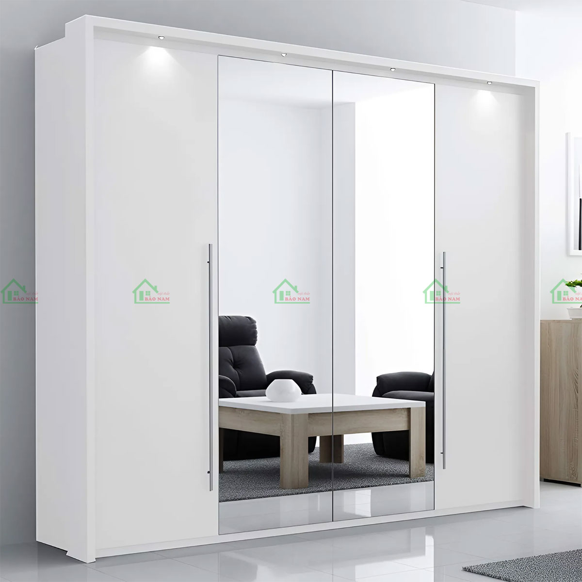 Tủ Quần Áo Gỗ MDF Màu Trắng Hiện Đại TA70