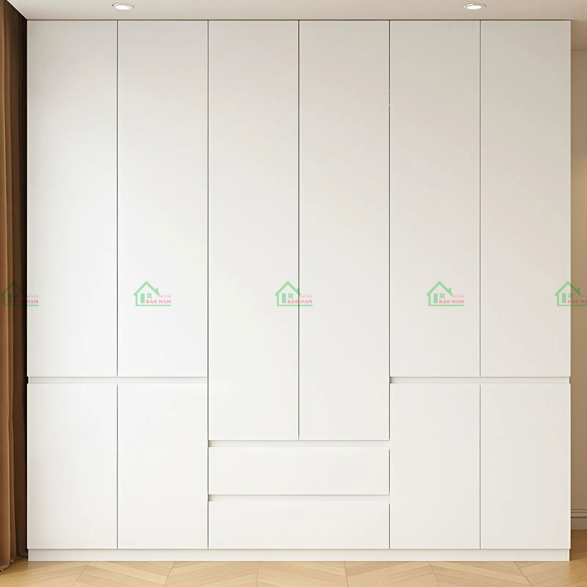 Tủ quần áo TA74 sử dụng chất liiệu MDF phủ Melamine màu trắng tinh tế, bền đẹp, hiện đại