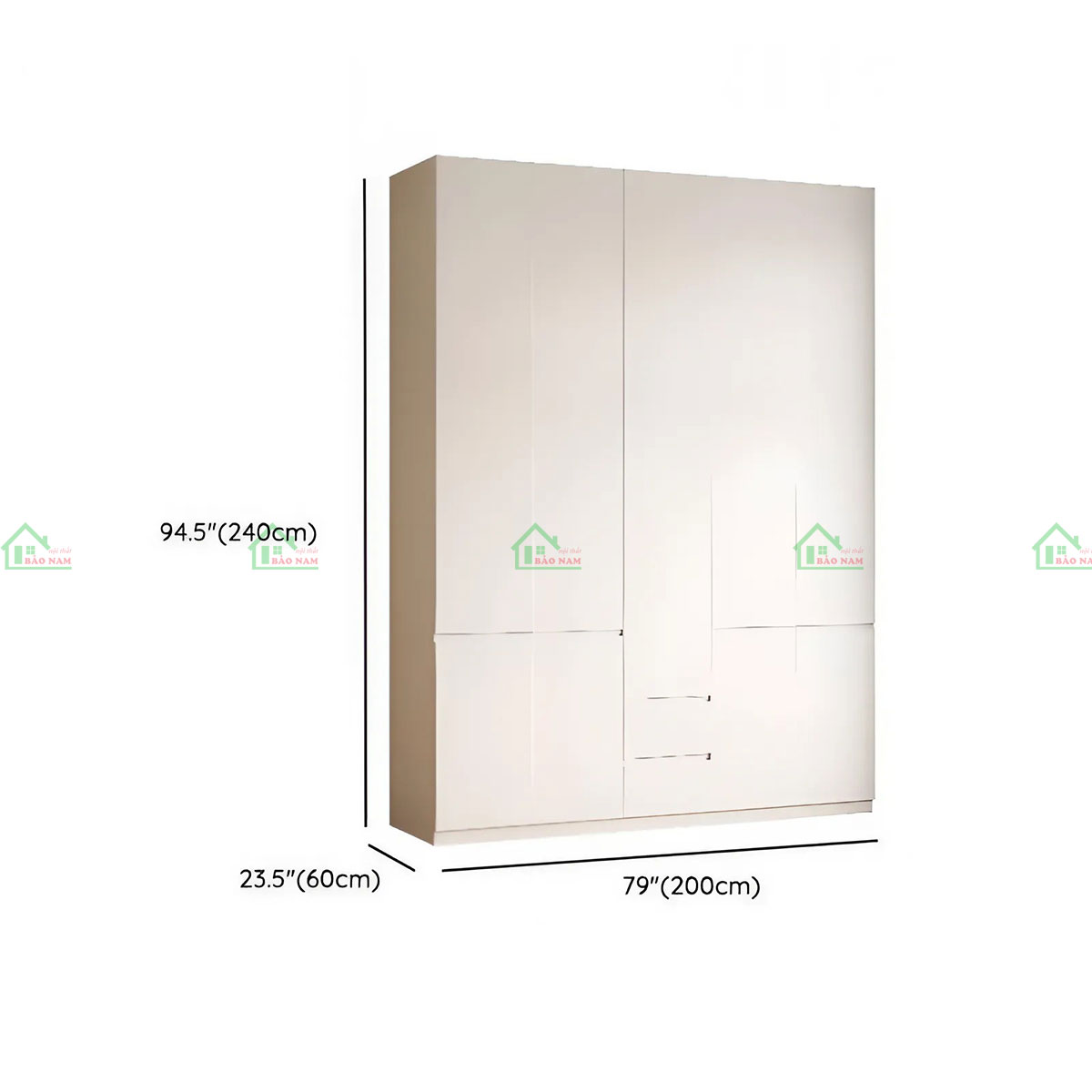 Tủ quần áo MDF Melamine màu trắng hiện đại TA74 - Kích thước 200cm x 60cm x 240cm