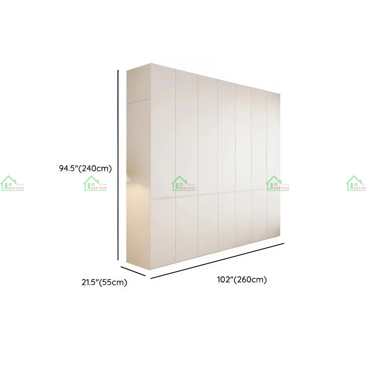Tủ quần áo gỗ MDF đẹp TA77 - Kích thước 260cm x 55cm x 240cm