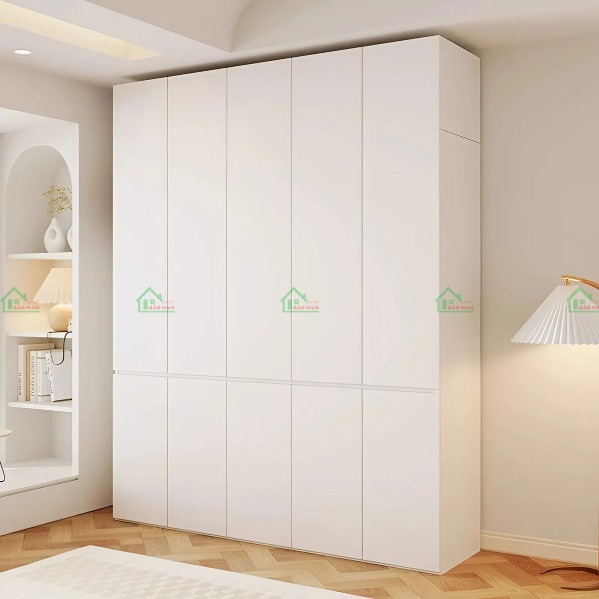 Thiết kế tủ áo gỗ MDF đẹp TA77 với 5 cánh mở kịch trần hiện đại