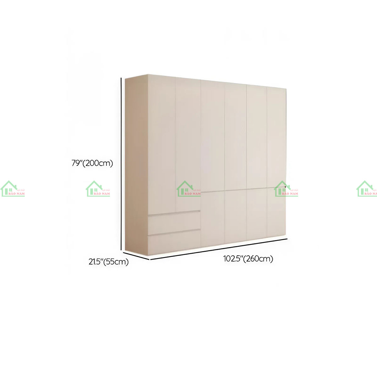 Tủ quần áo gỗ MDF TA78 - Kích thước 260cm x 55cm x 200cm