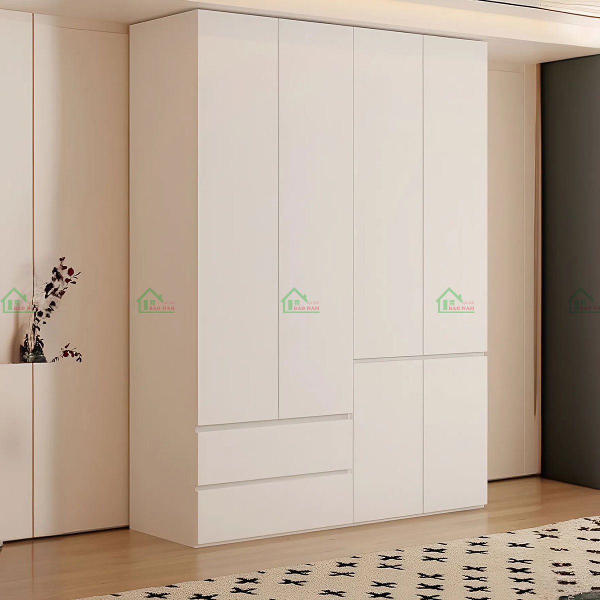 Thiết kế tối giản và liền mạch của tủ quần áo TA78 cho không gian phòng ngủ.