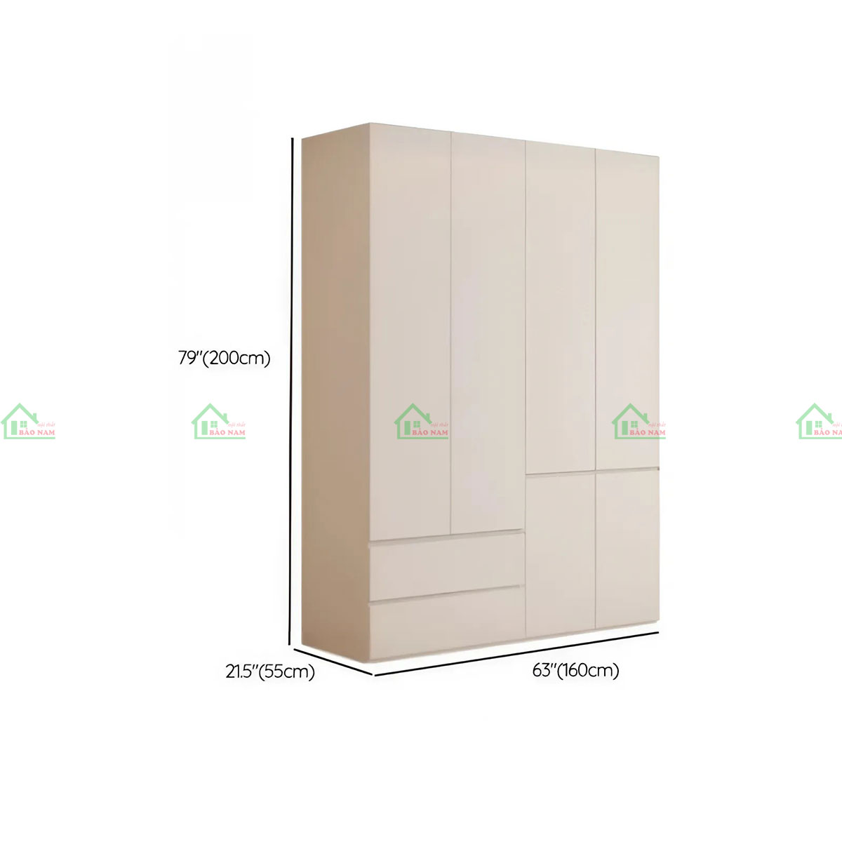 Tủ quần áo gỗ MDF TA78 - Kích thước 160cm x 55cm x 200cm