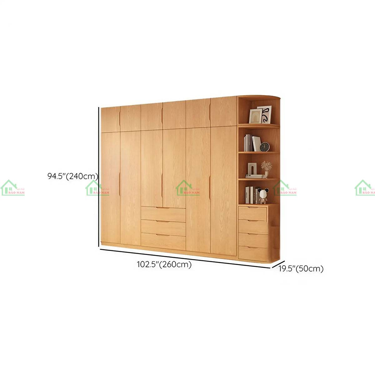 Tủ quần áo gỗ sồi TATN31 có kệ mở, kịch trần - Kích thước 260cm x 50cm x 240cm