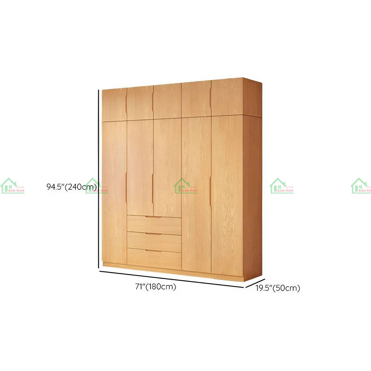 Tủ quần áo gỗ sồi TATN31 - Kích thước 180cm x 50cm x 240cm