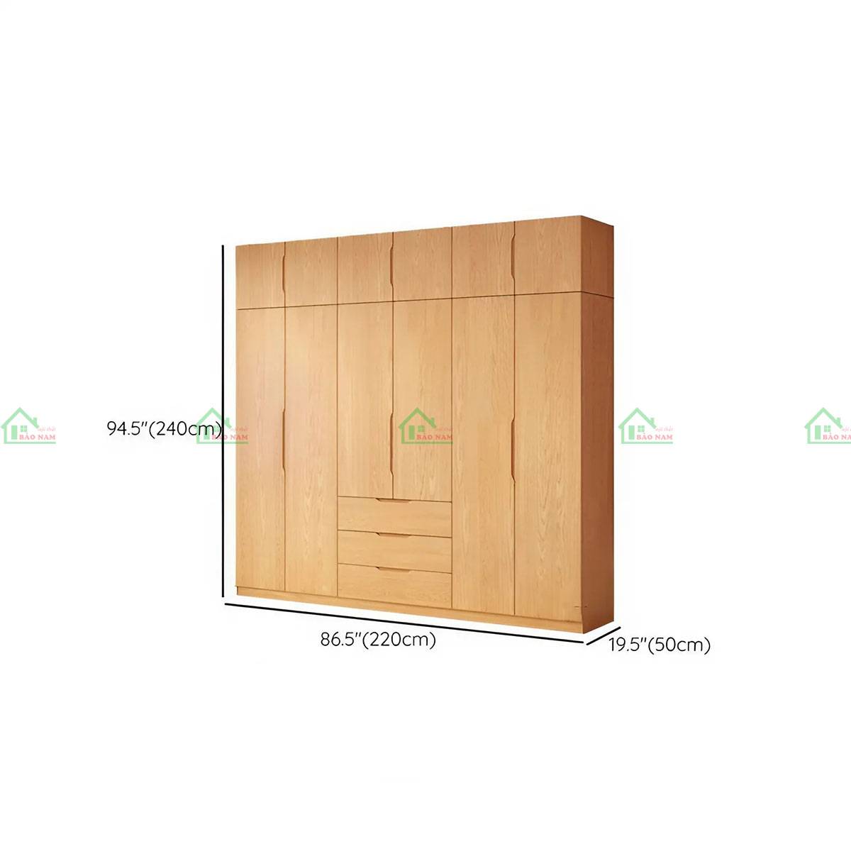 Tủ quần áo gỗ sồi TATN31 - Kích thước 220cm x 50cm x 240cm