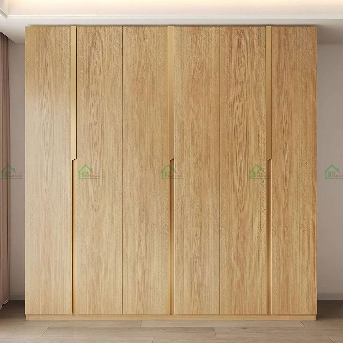 Tủ áo gỗ sồi cao cấp TATN28 thiết kế tối giản 6 cánh kịch trần