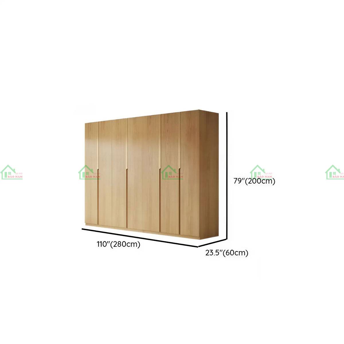 Tủ quần áo gỗ sồi 280cm x 60cm x 240cm