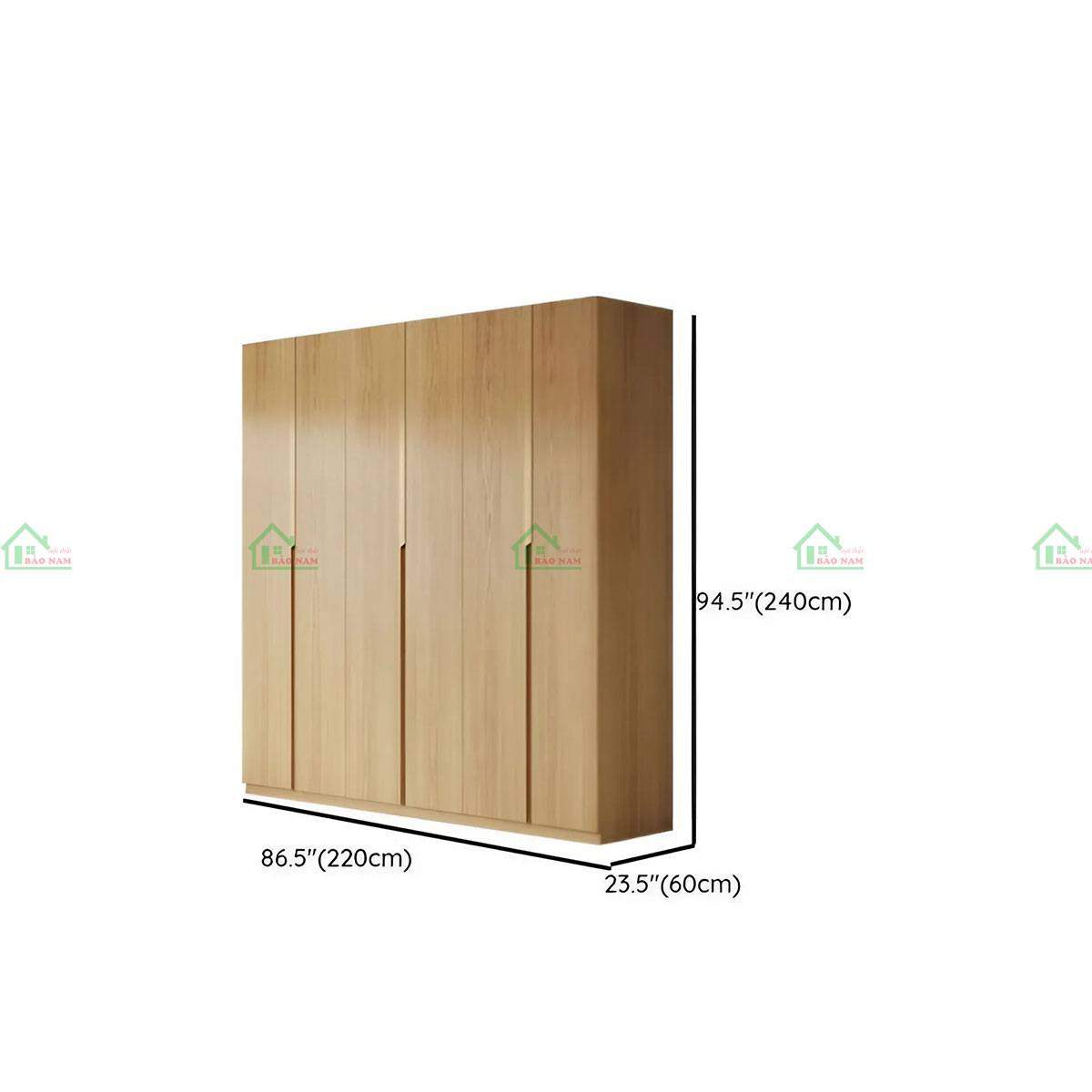 Tủ quần áo gỗ sồi 220cm x 60cm x 240cm