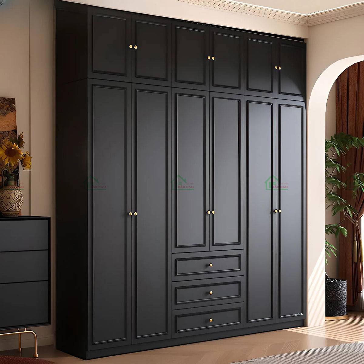 Thiết kế tân cổ điển tối giản của tủ quần áo TATN13 màu đen