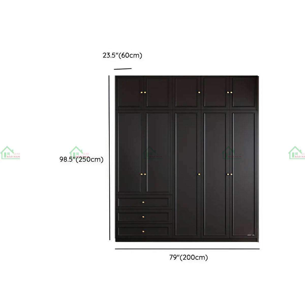 Tủ quần áo gỗ TATN13, kích thước 200cm, màu đen, phù hợp phòng ngủ rộng