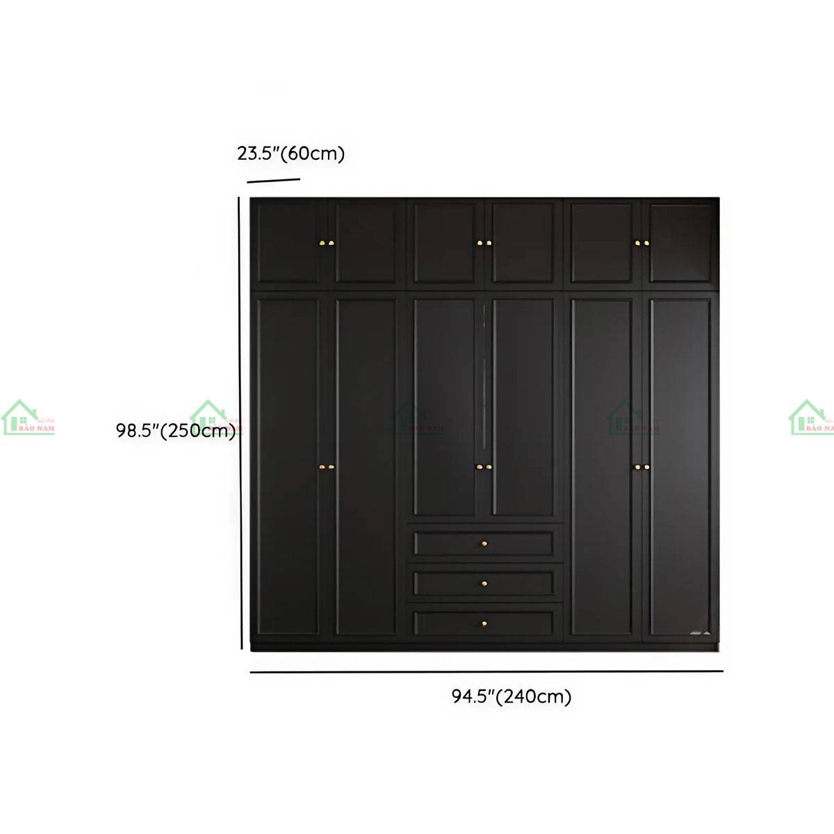 Tủ quần áo gỗ TATN13, kích thước 240cm, màu đen, gỗ căm xe cao cấp