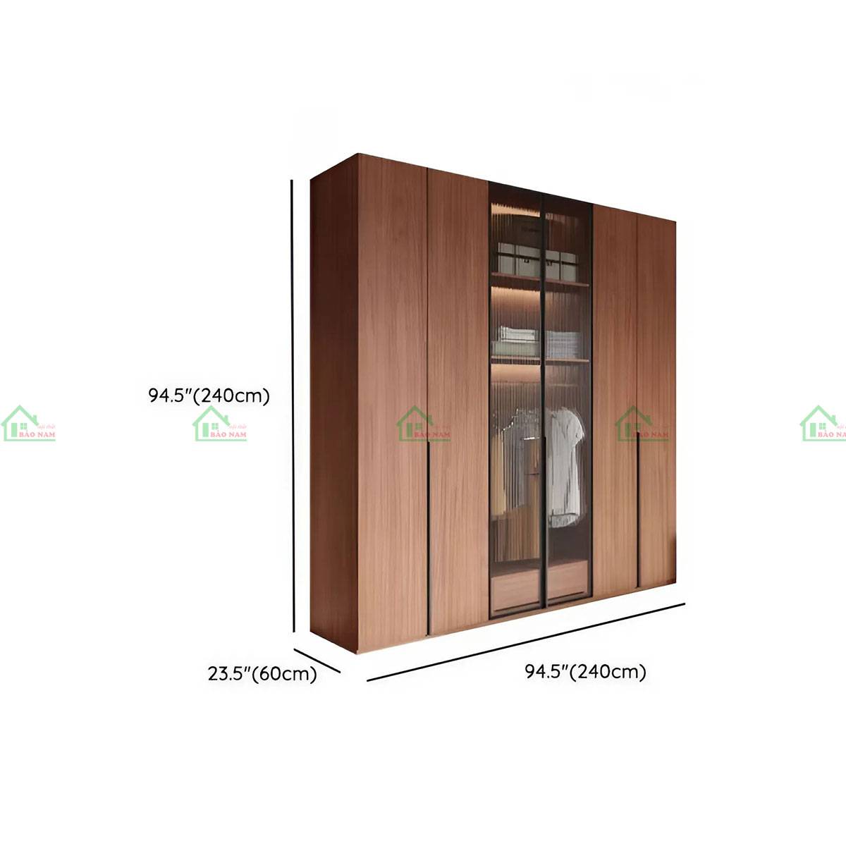Tủ quần áo gỗ tự nhiên cửa kính TATN40 - Kích thước 240cm x 60cm x 240cm