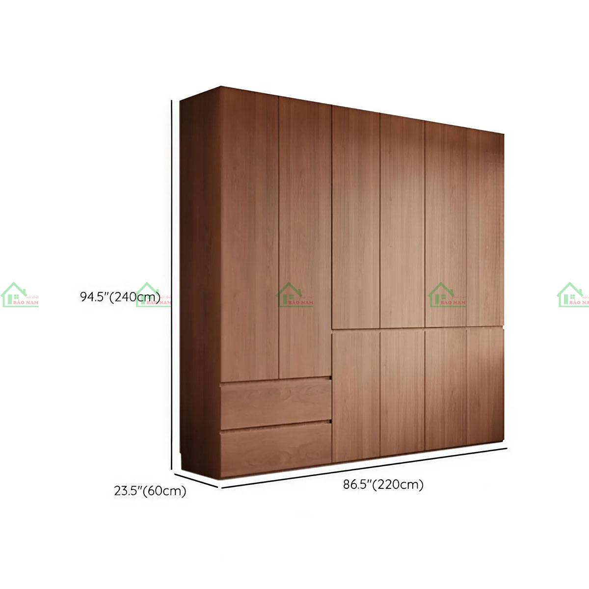 Tủ quần áo gỗ tự nhiên TATN08 với thiết kế hiện đại, kích thước 220cmx240cm
