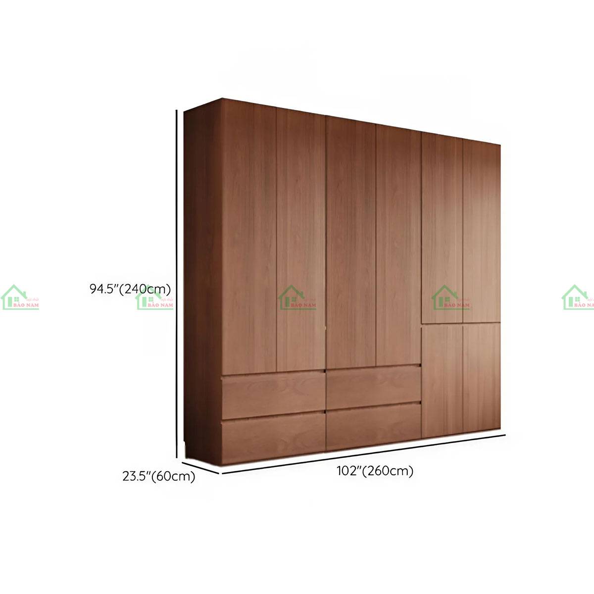 Tủ gỗ tự nhiên TATN08 nổi bật với thiết kế tối giản, kích thước 240cmx260cm