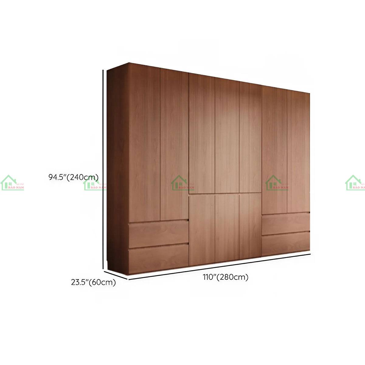 Tủ quần áo gỗ tự nhiên TATN08 kiểu dáng sang trọng, dài 280cm x cao 240cm