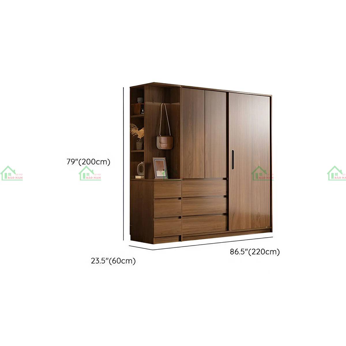Tủ quần áo gỗ tự nhiên kích thước 220cm x 200cm