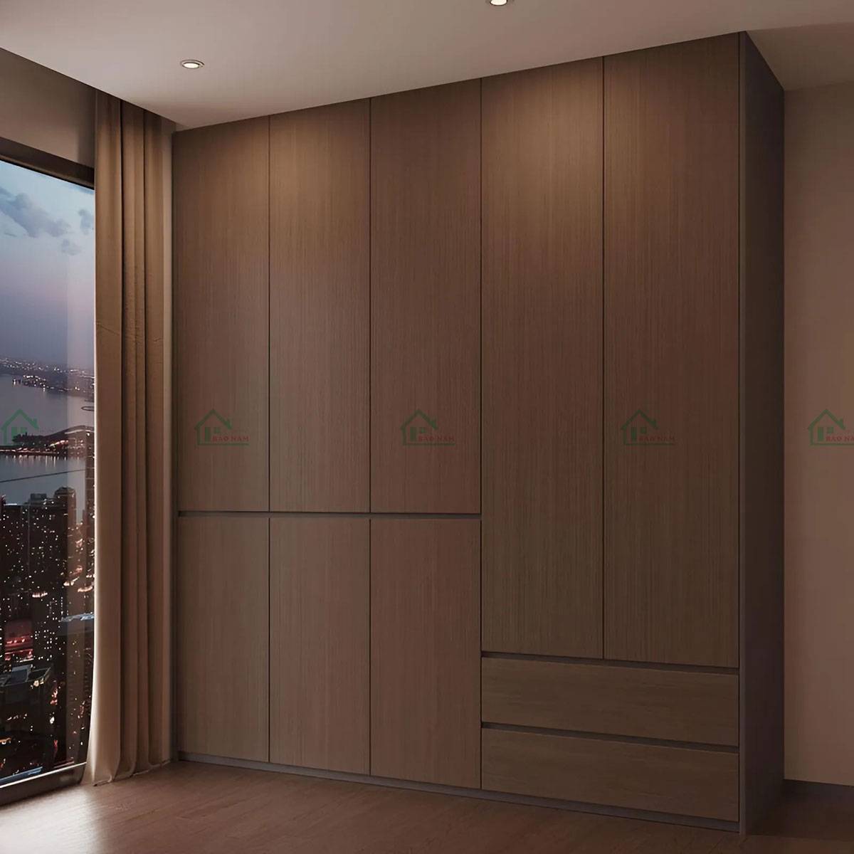 Tủ quần áo gỗ tự nhiên TATN06 kiểu dáng hiện đại, cánh mở tinh tế, màu gỗ ấm cúng