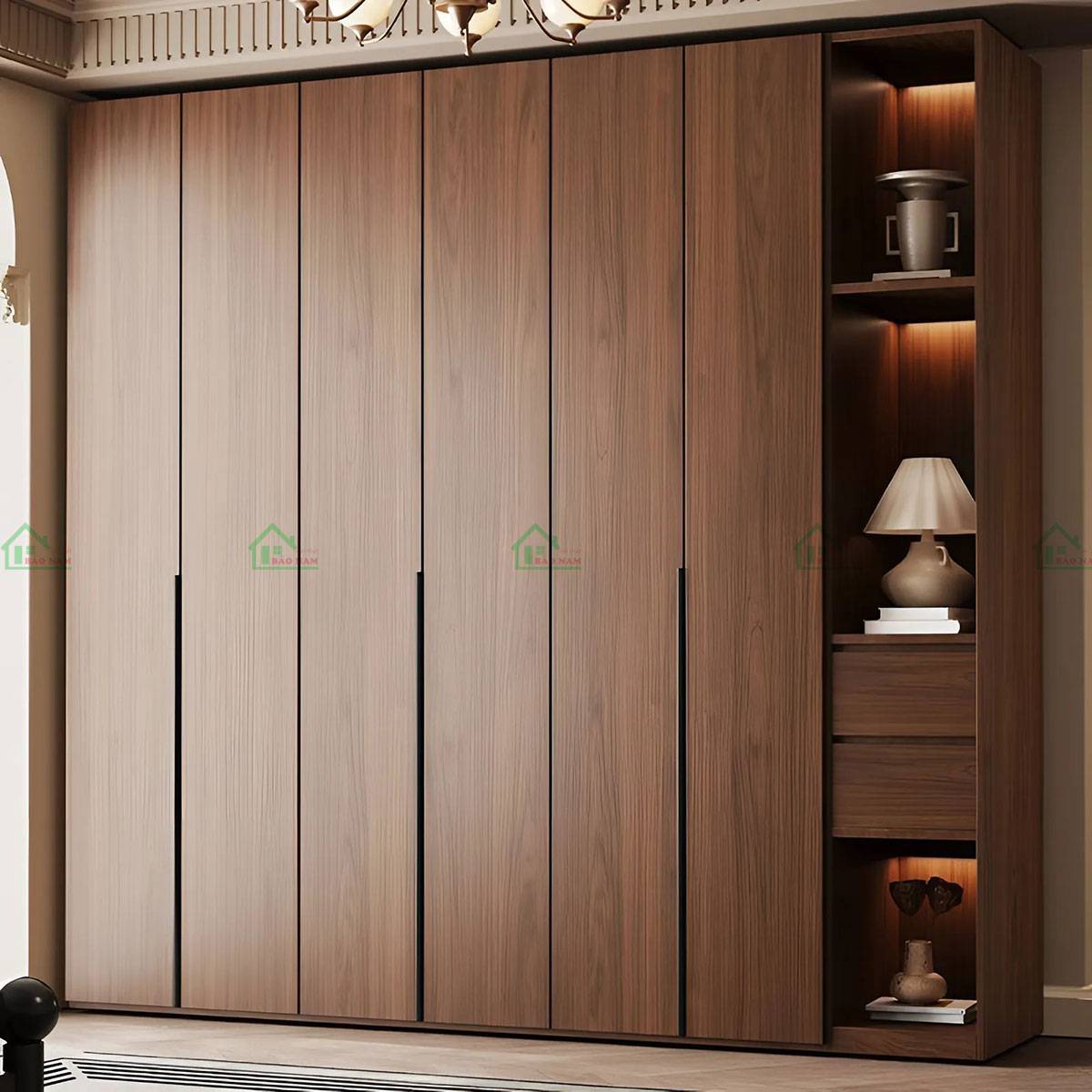 Tủ áo gỗ tự nhiên TATN16 thiết kế hiện đại tối giản màu nâu