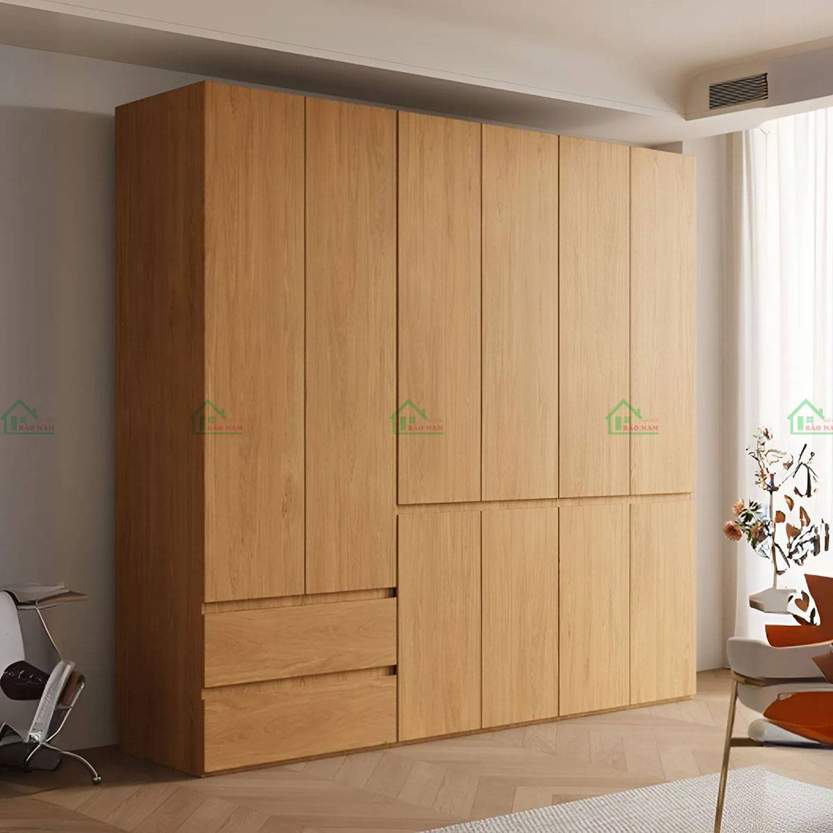 Màu nâu tự nhiên nổi bật của tủ áo gỗ sồi TATN22