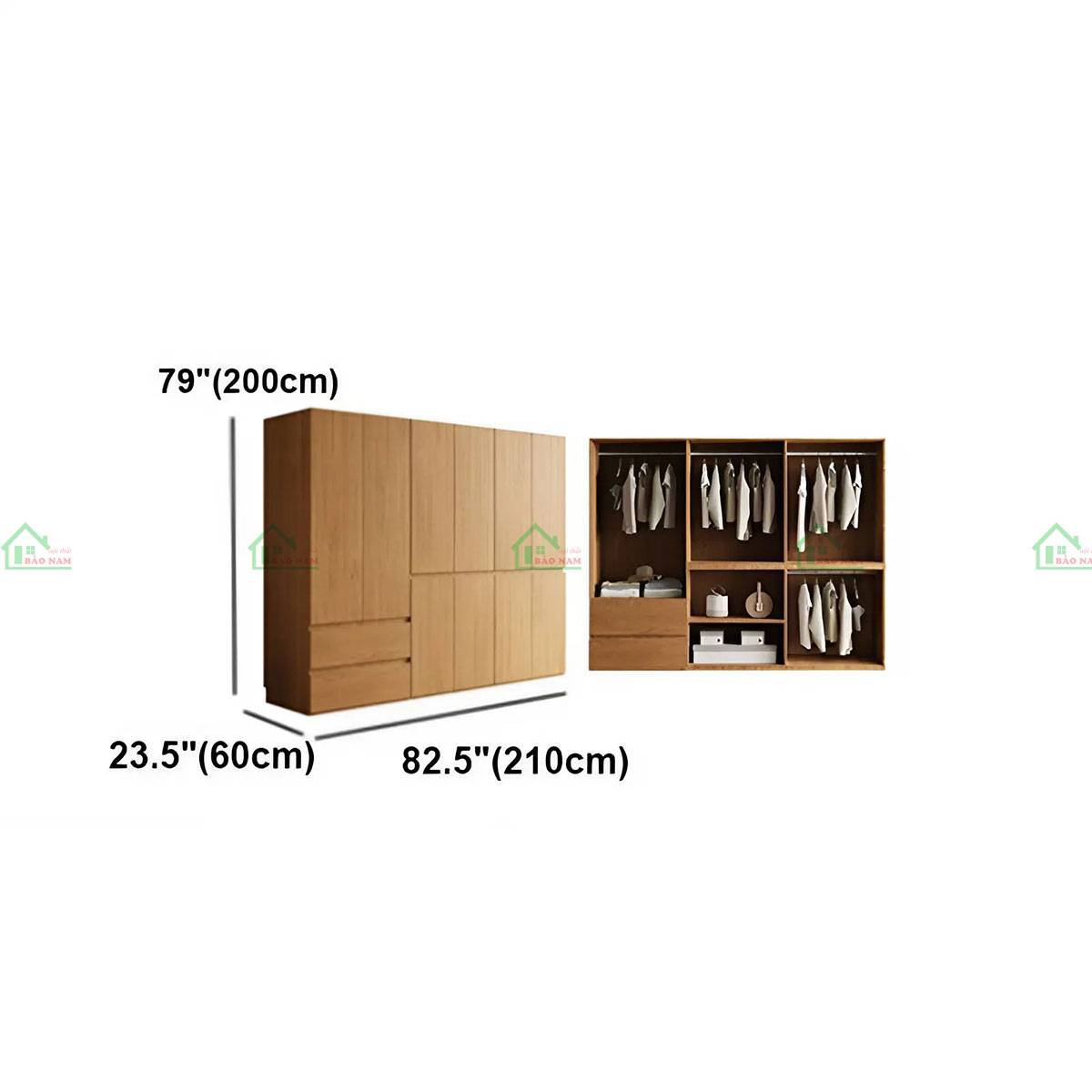 Tủ áo gỗ sồi 210cm x 60cm x 200cm – giải pháp tuyệt vời cho việc tổ chức đồ đạc