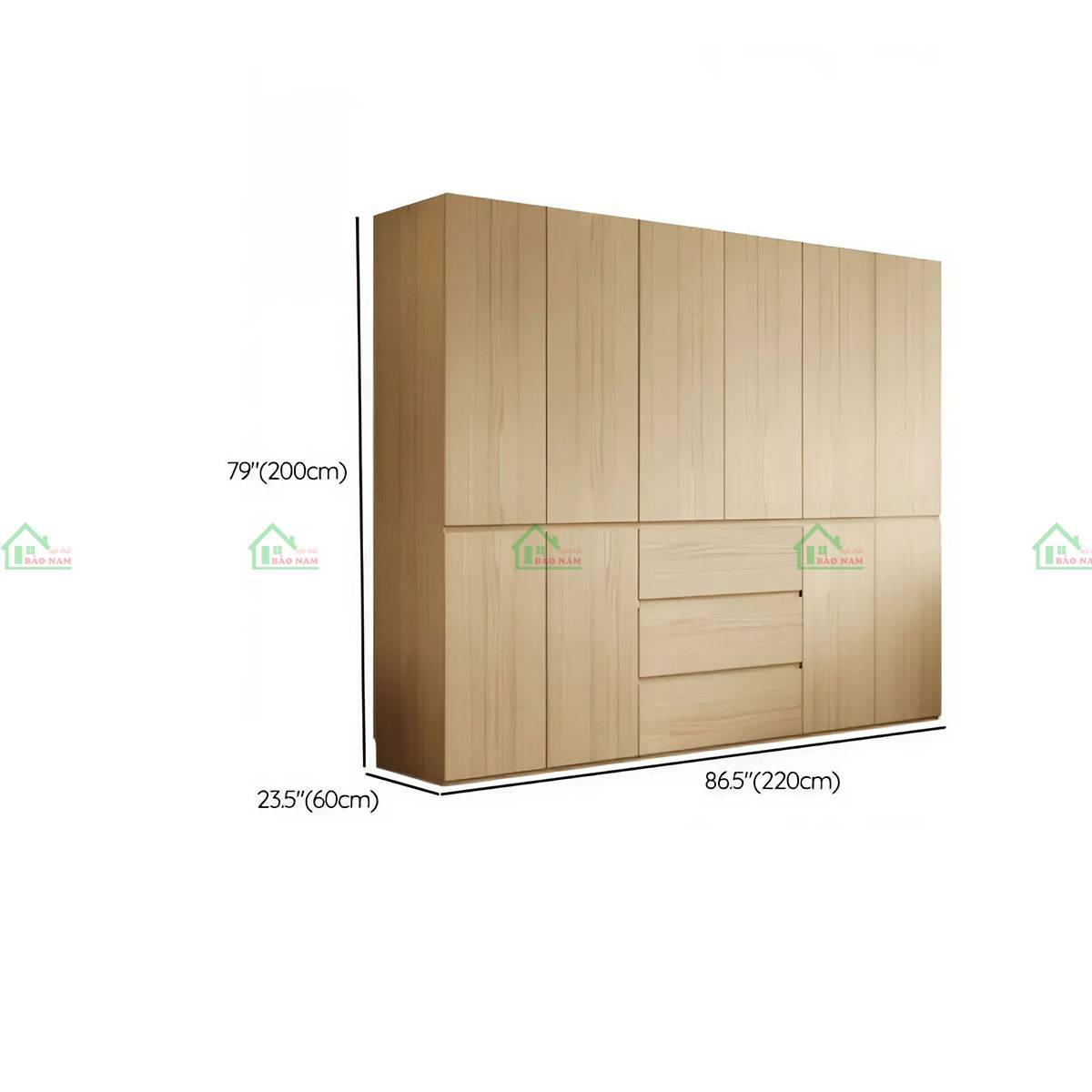 Tủ quần áo gỗ tự nhiên TATN27 kích thước 220 x 60 x 200cm