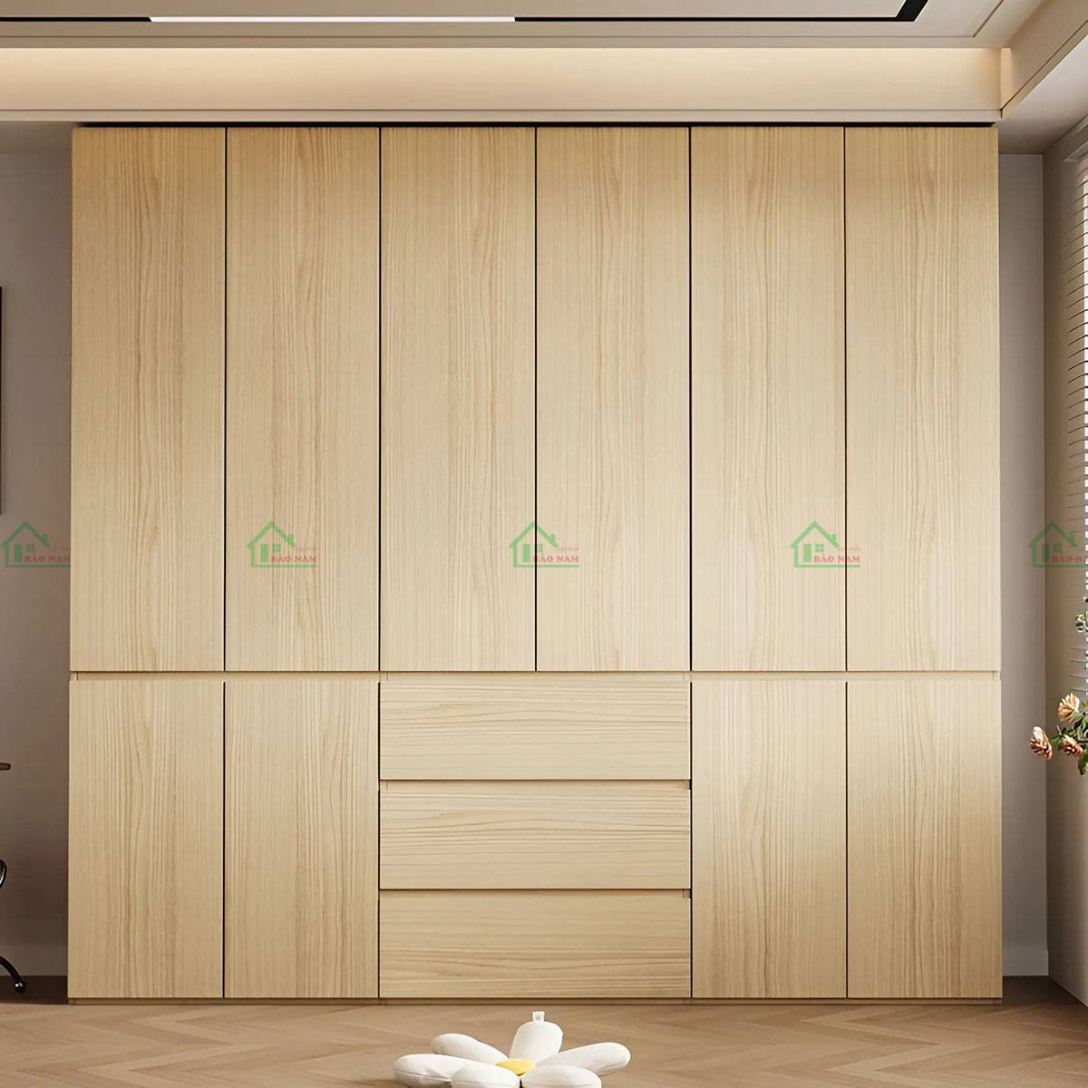 Bố cục tủ quần áo TATN27 với cánh mở và hộc kéo tiện lợi