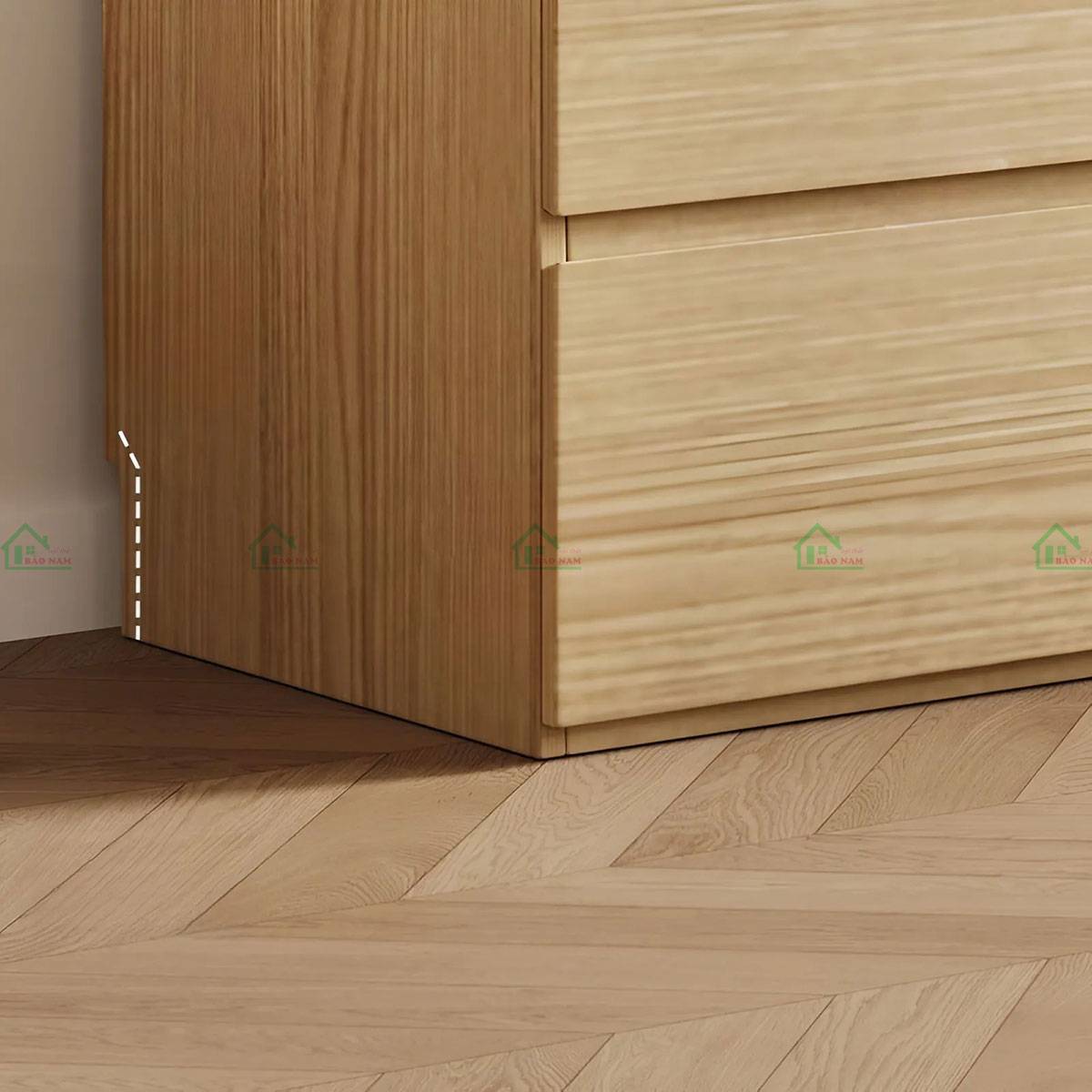 Thiết kế chân tủ gỗ sồi TATN27 rãnh âm, áp sát tường tiết kiệm diện tích
