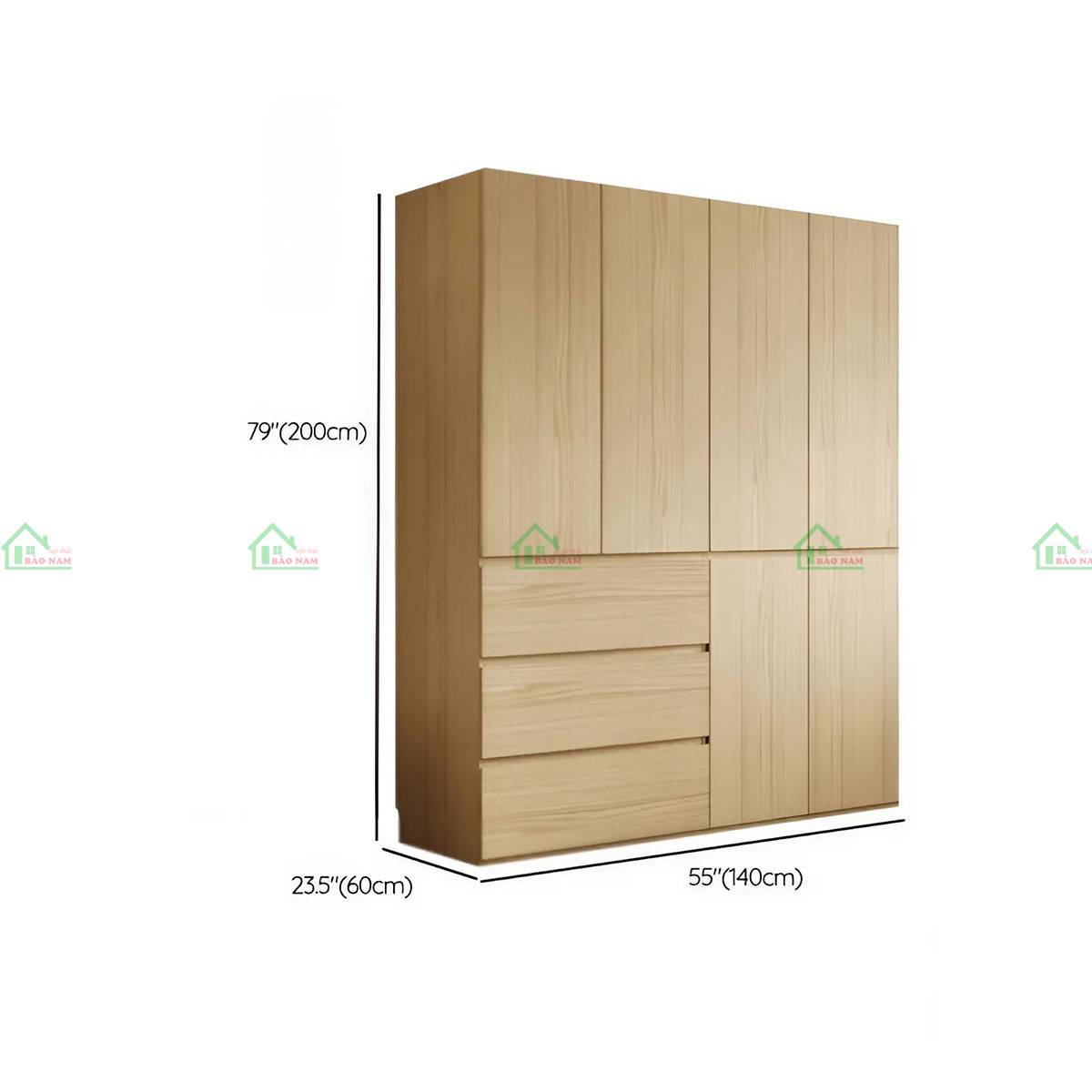 Tủ quần áo 4 cánh gỗ sồi TATN27 thiết kế hiện đại, tiện nghi cho gia đình