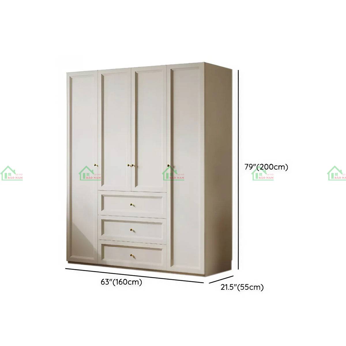 Tủ quần áo gỗ tự nhiên tân cổ điển TATN44 - Kích thước 160cm x 55cm x 200cm