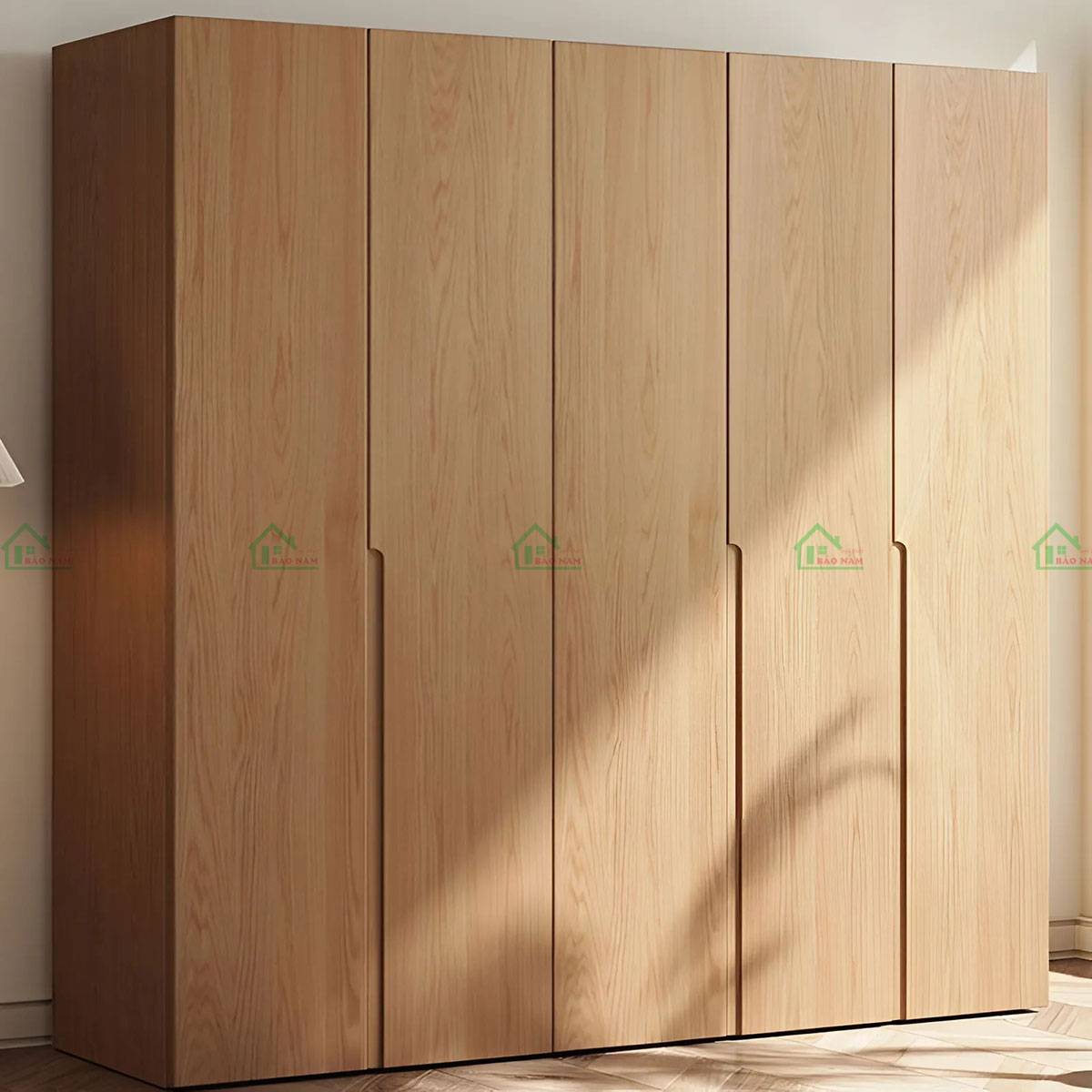 Tủ quần áo gỗ sồi TATN21, tay nắm âm tinh tế, vân gỗ tự nhiên đẹp mắt