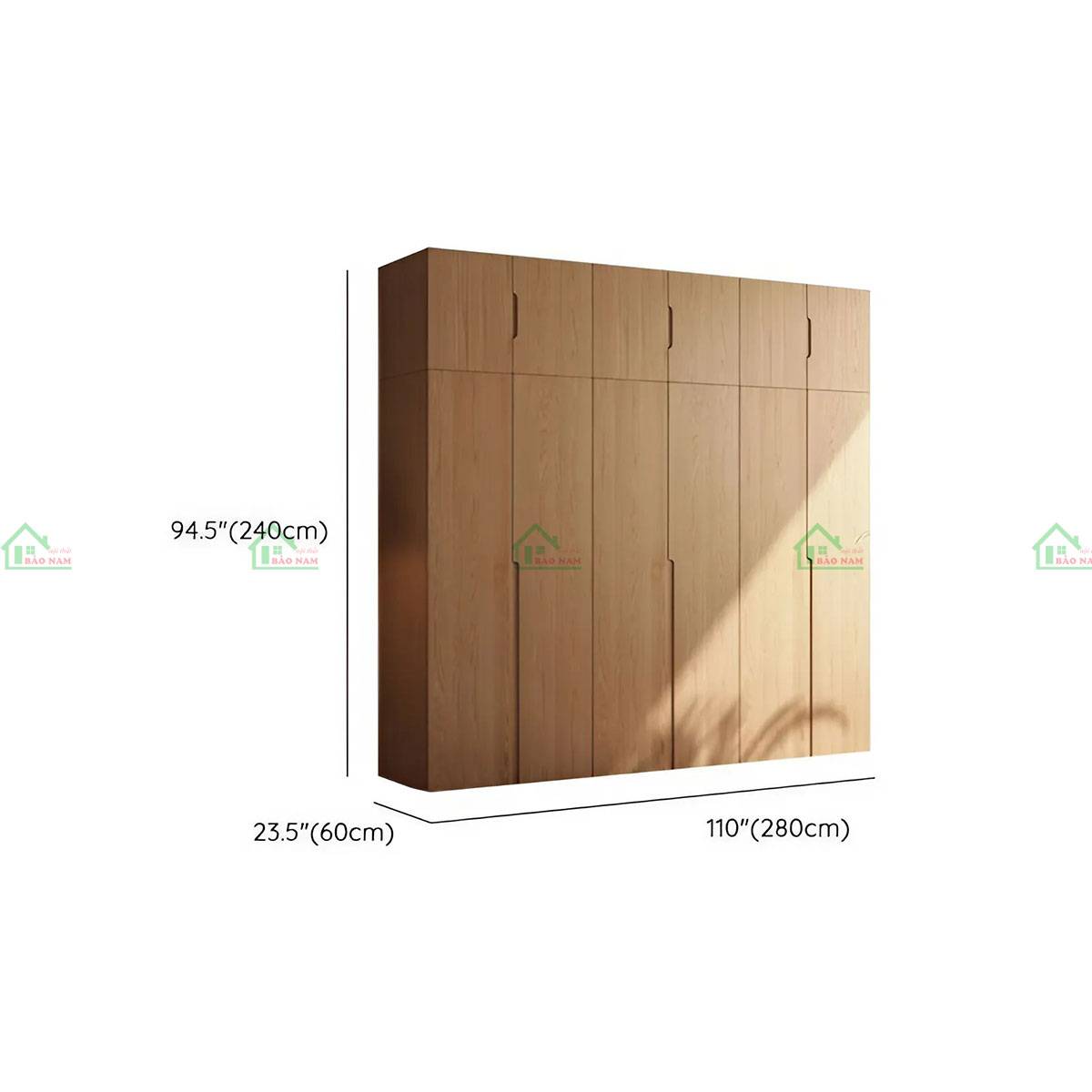 Tủ quần áo gỗ tự nhiên Sồi TATN21, thiết kế hiện đại, tối giản - Kích thước: 280cm x 60cm x 240cm