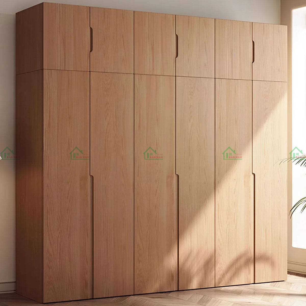 Tủ áo gỗ sồi tự nhiên vân gỗ nổi bật thiết kế tay nắm âm TATN21