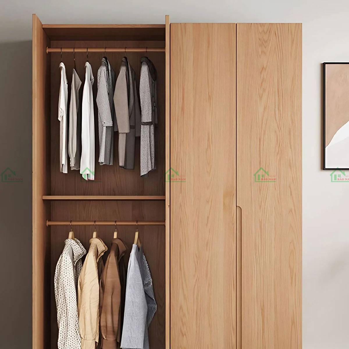 Tủ quần áo gỗ TATN21, sơn PU bảo vệ bề mặt, chống trầy xước và mối mọt