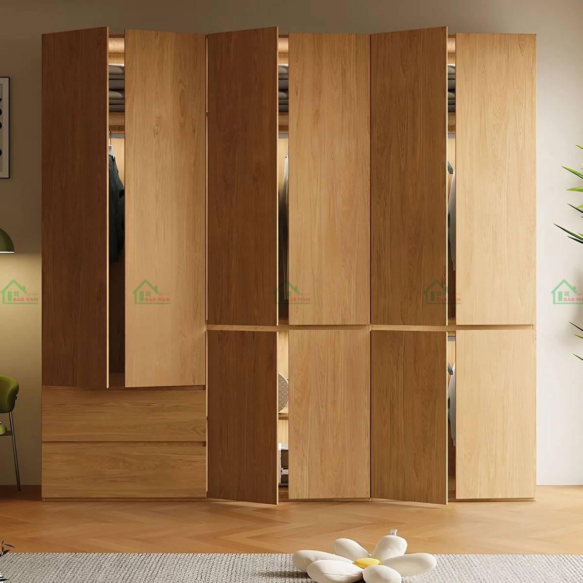 Tủ quần áo gỗ tự nhiên TATN25 phong cách hiện đại cá tính cho phòng ngủ