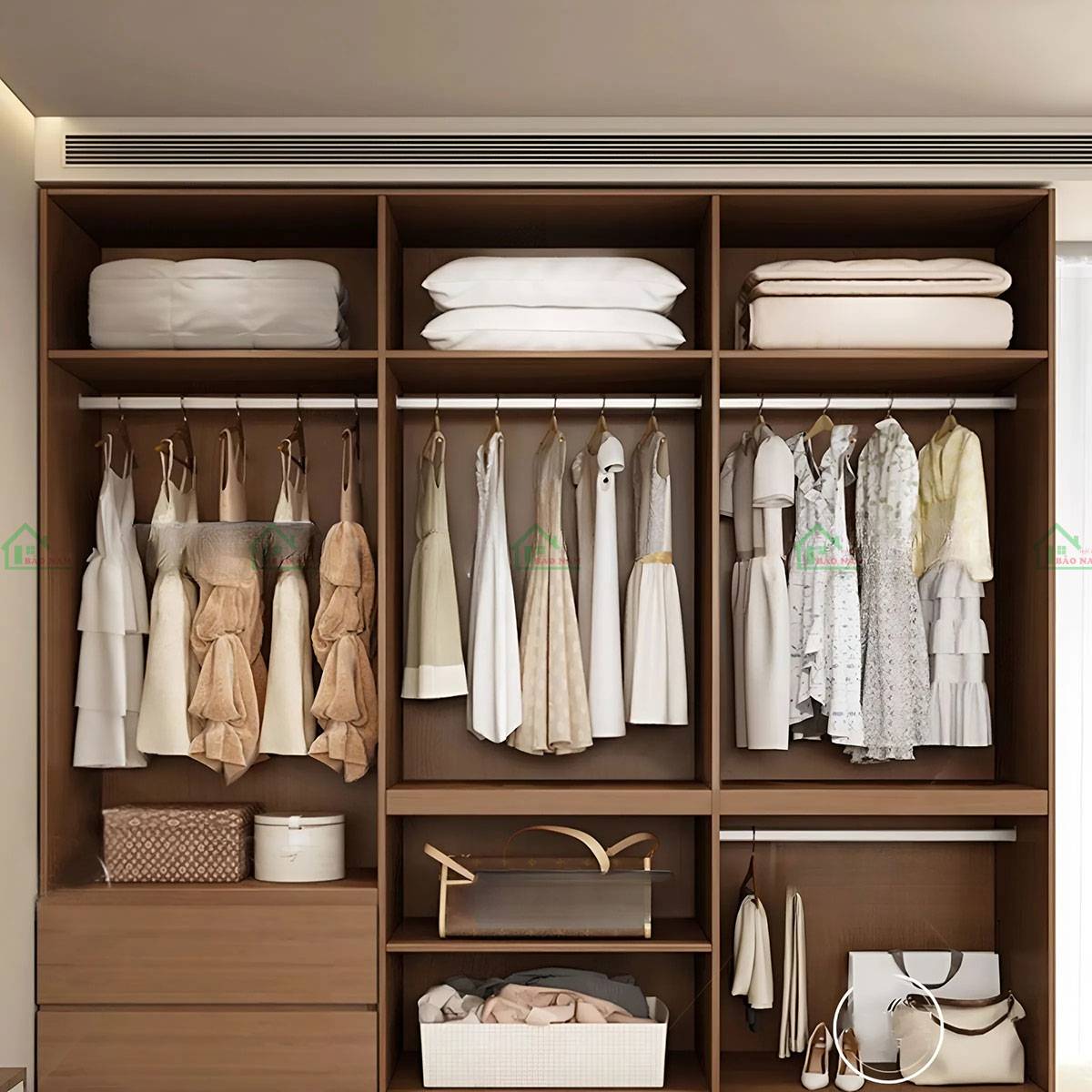 Tủ quần áo gỗ tự nhiên TATN26 nhiều khoang đứng đa năng tiện lợi