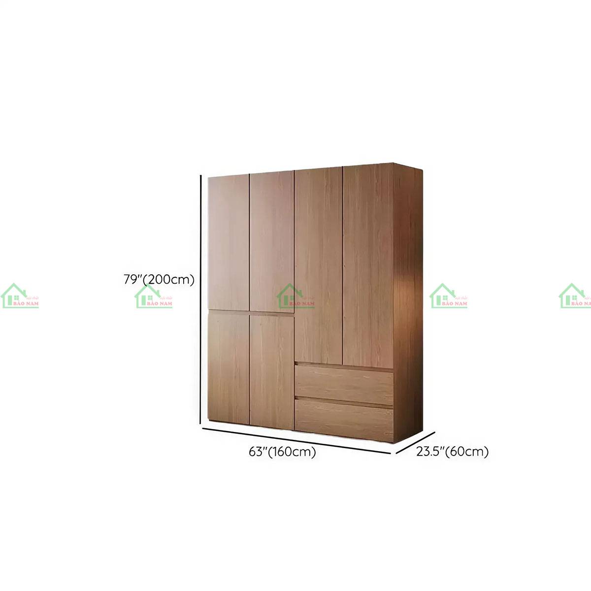 Tủ quần áo gỗ tự nhiên TATN26 với kích thước 160cm x 60cm x 200cm