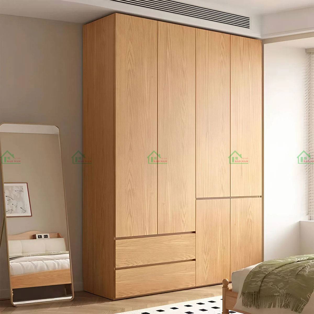 Tủ áo gỗ sồi TATN32 4 cánh tay nắm âm liền mạch phong cách tối giản