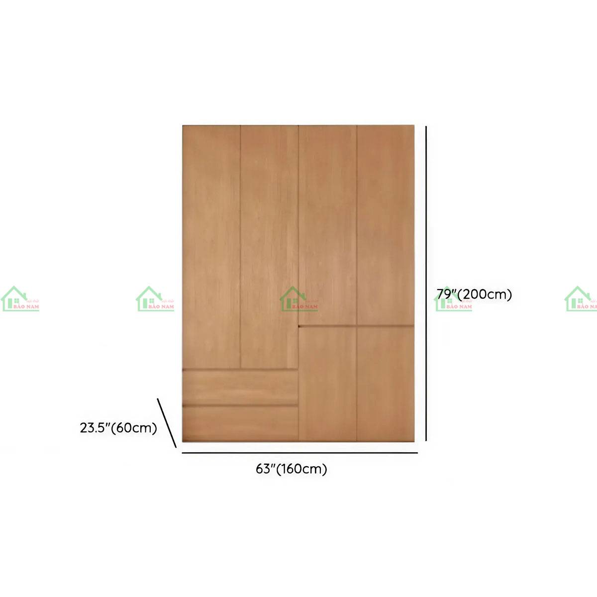 Tủ quần áo gỗ tự nhiên TATN32 - kích thước 160cm x 60cm x 200cm