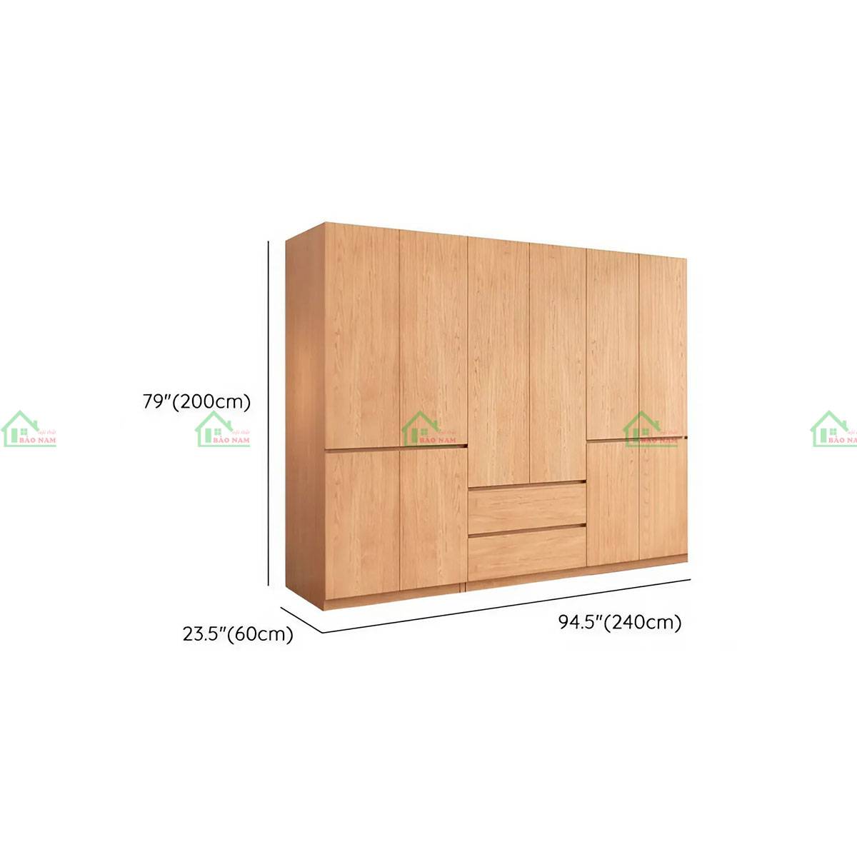 Tủ quần áo gỗ tự nhiên TATN36 - Kích thước 240cm x 60cm x 200cm