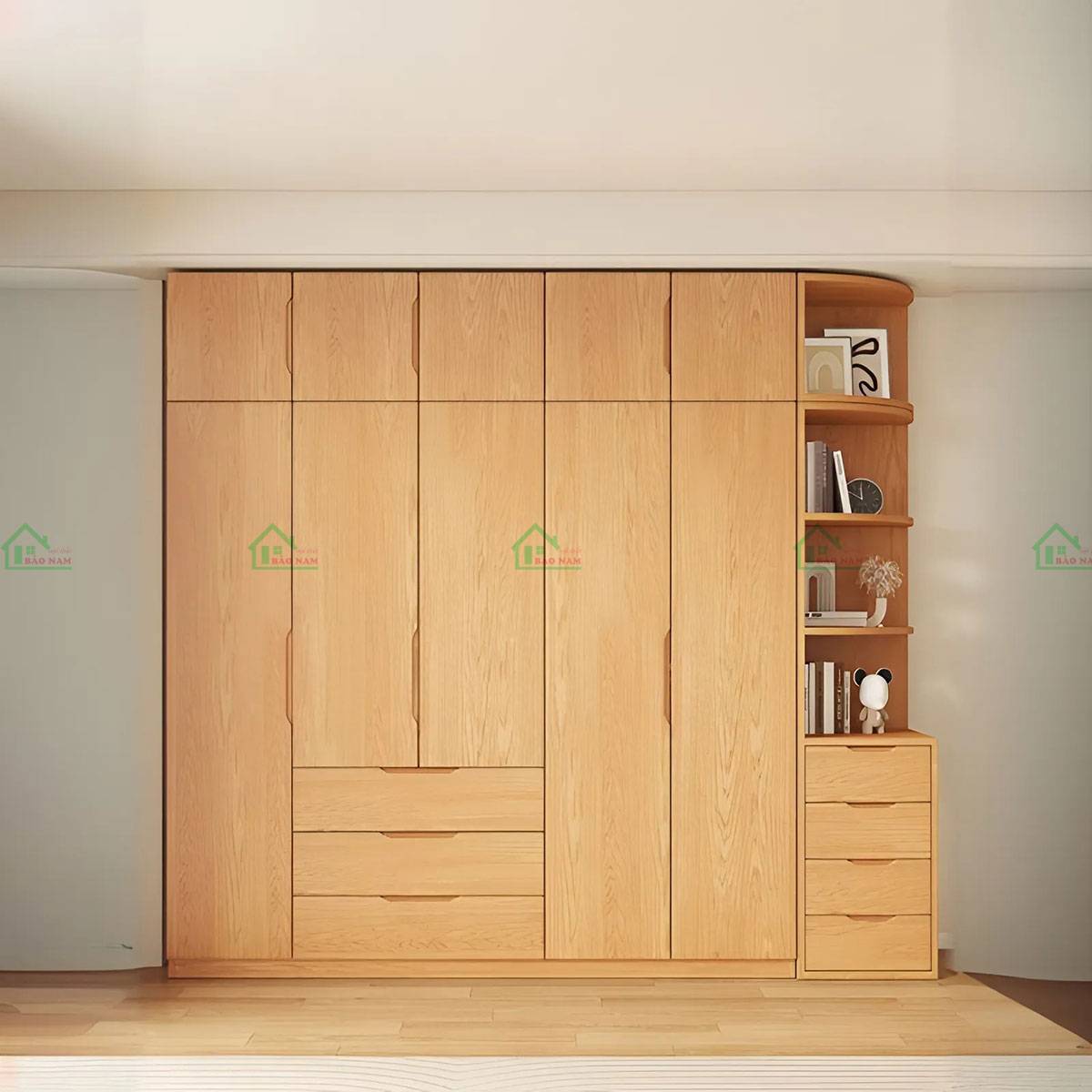 Tủ quần áo gỗ tự nhiên TATN37 với thiết kế hiện đại và tối giản