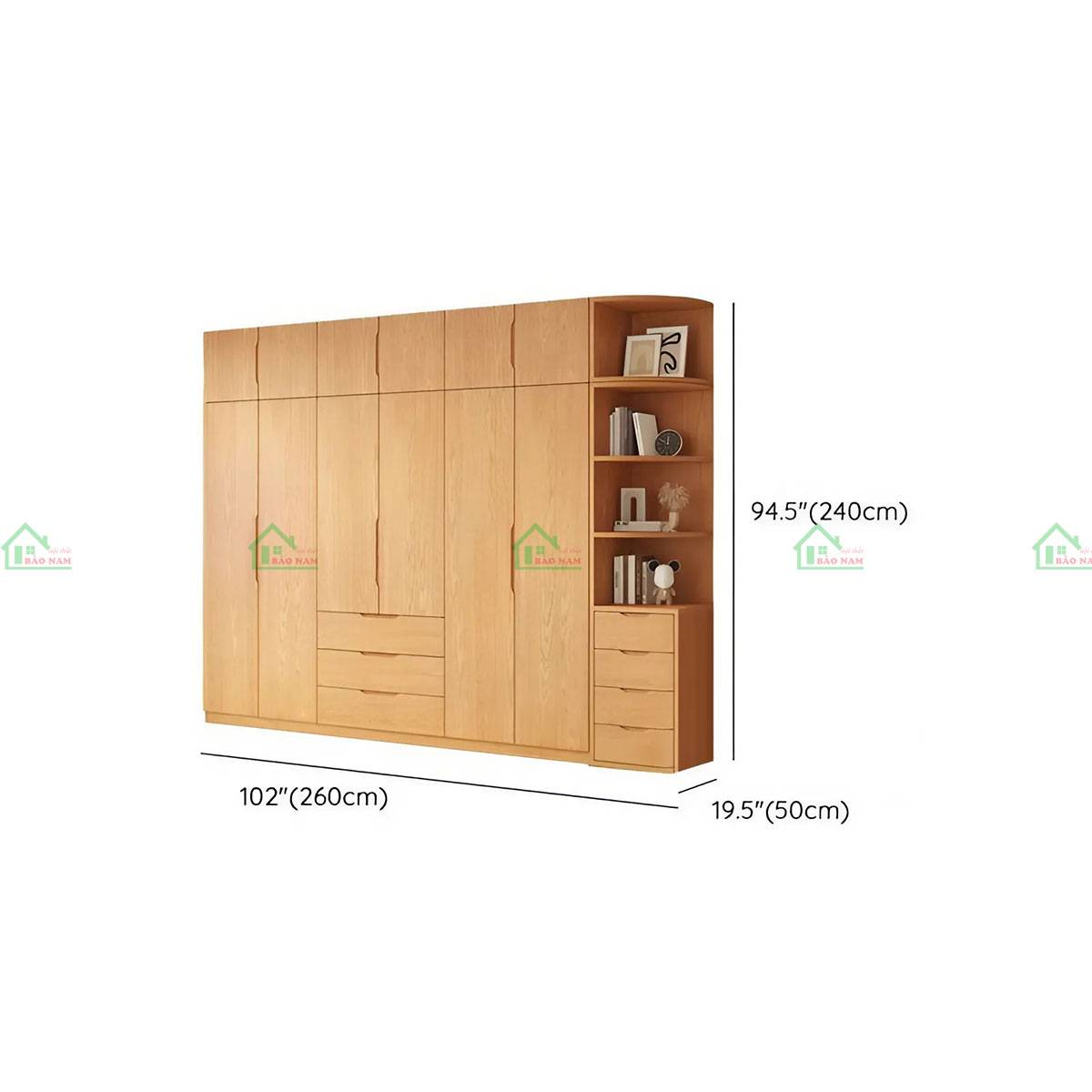 Tủ quần áo gỗ tự nhiên TATN37 - Kích thước 260cm x 50cm x 240cm