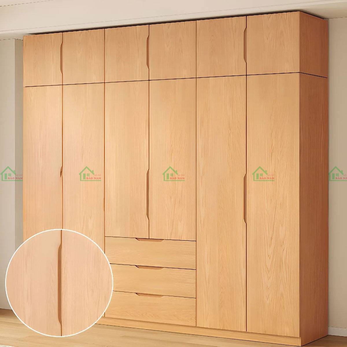 Cận cảnh tay nắm âm trên cánh tủ quần áo gỗ TATN37