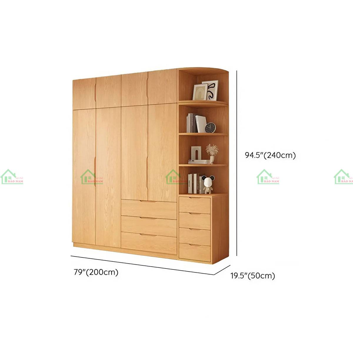 Tủ quần áo gỗ tự nhiên TATN37 - Kích thước 200cm x 50cm x 240cm
