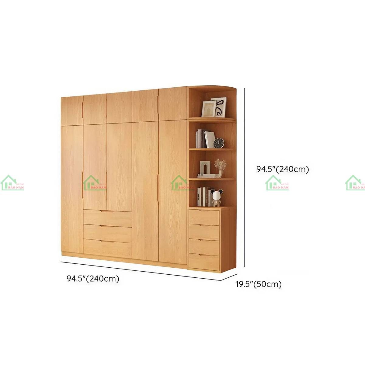 Tủ quần áo gỗ tự nhiên TATN37 - Kích thước 240cm x 50cm x 240cm