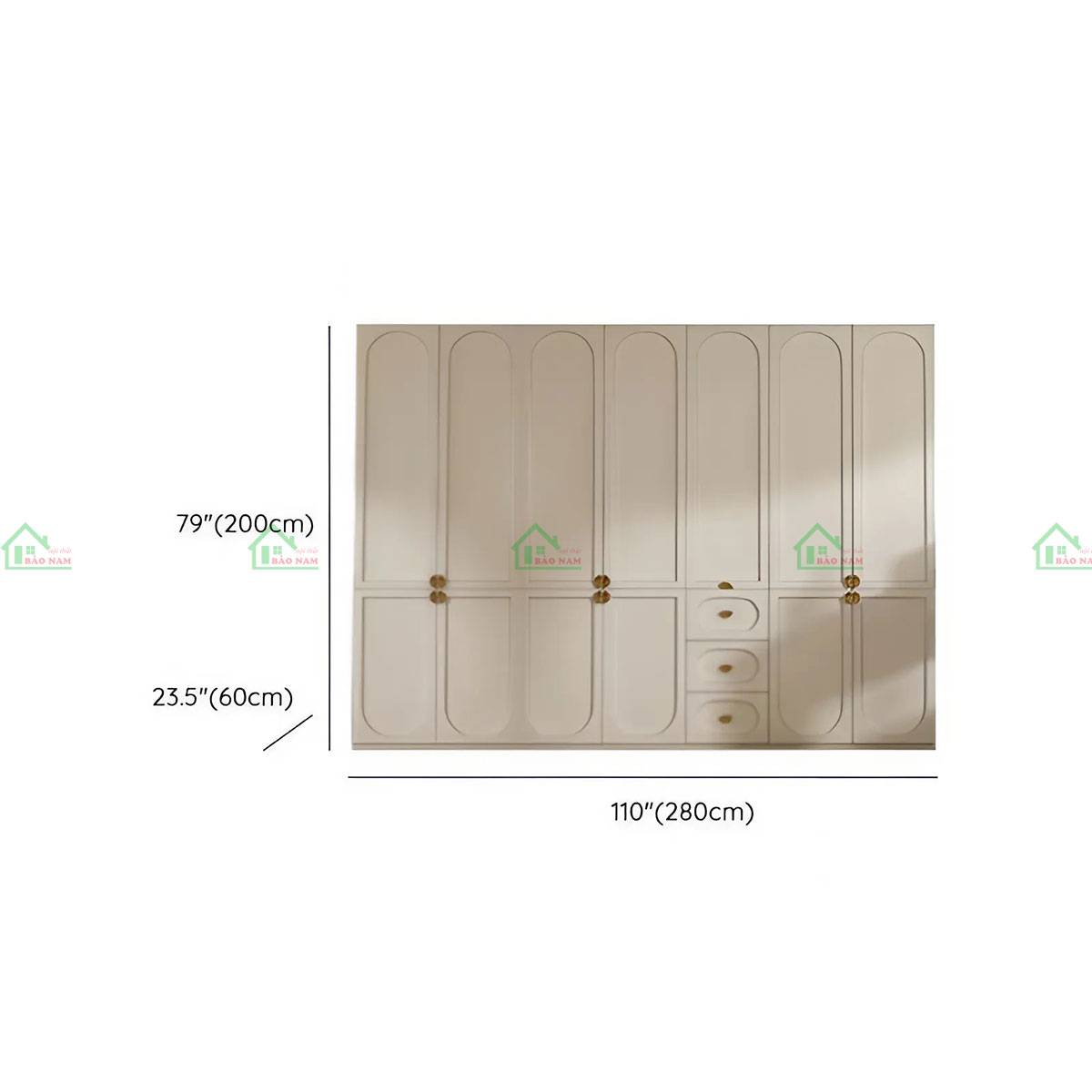 Tủ quần áo gỗ tự nhiên TATN43 - Kích thước 280cm x 60cm x 200cm